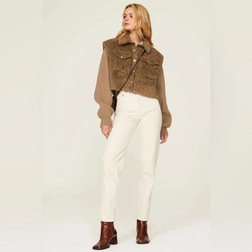 Maje Belia Faux Fur Jacket in Brown NWT Size 40 Large - Picture 4 of 10